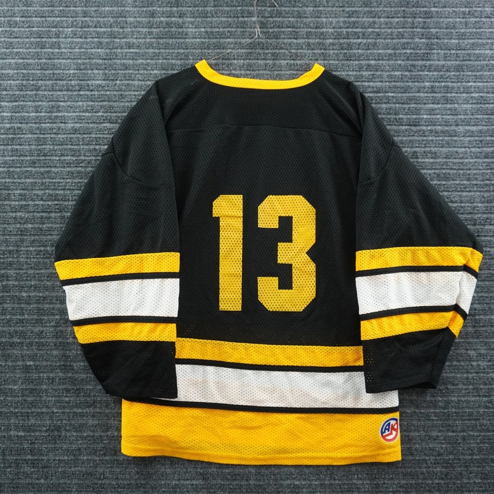 Vintage Athletic Knit Hockey Jersey Mens XL Black Yellow Striped Number 13 Mesh